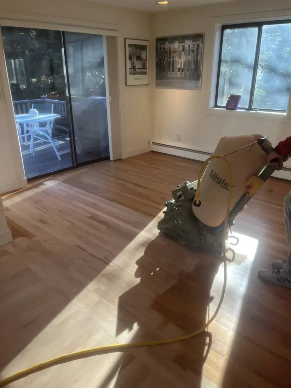 Floor sanding with a professional drum sander