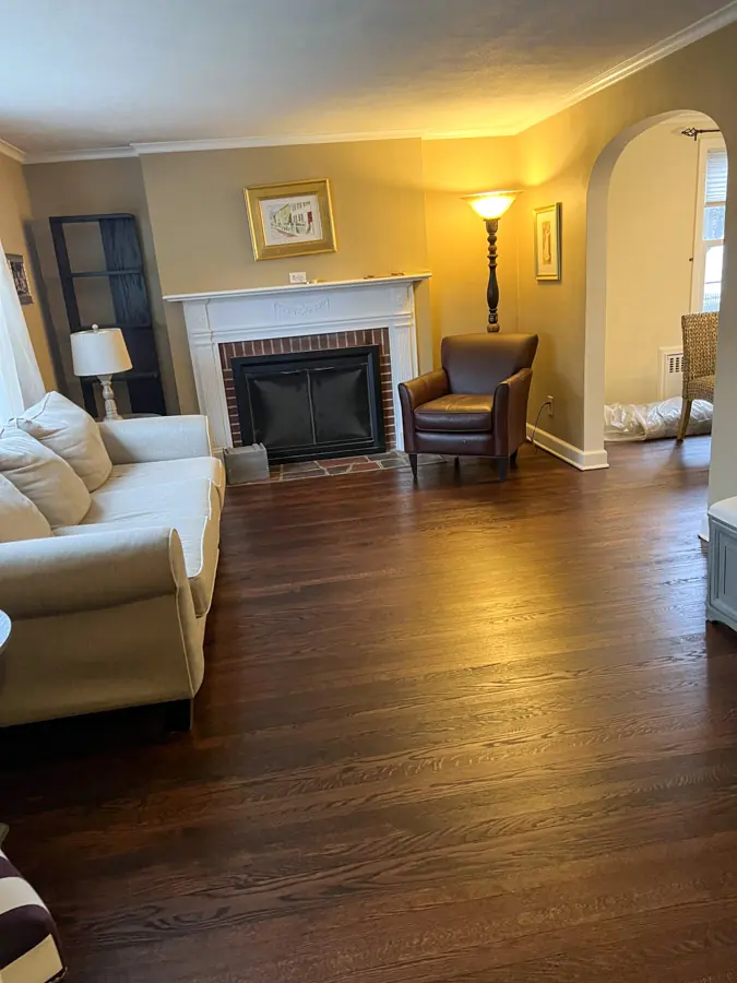 Hardwood floor with a dark stain
