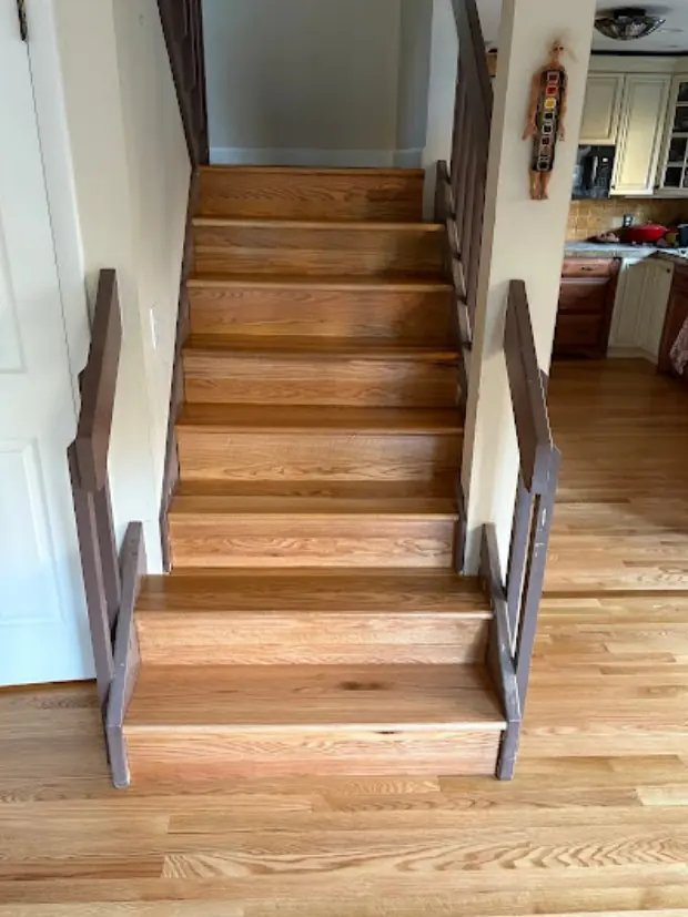 Hardwood stair treads and risers installed